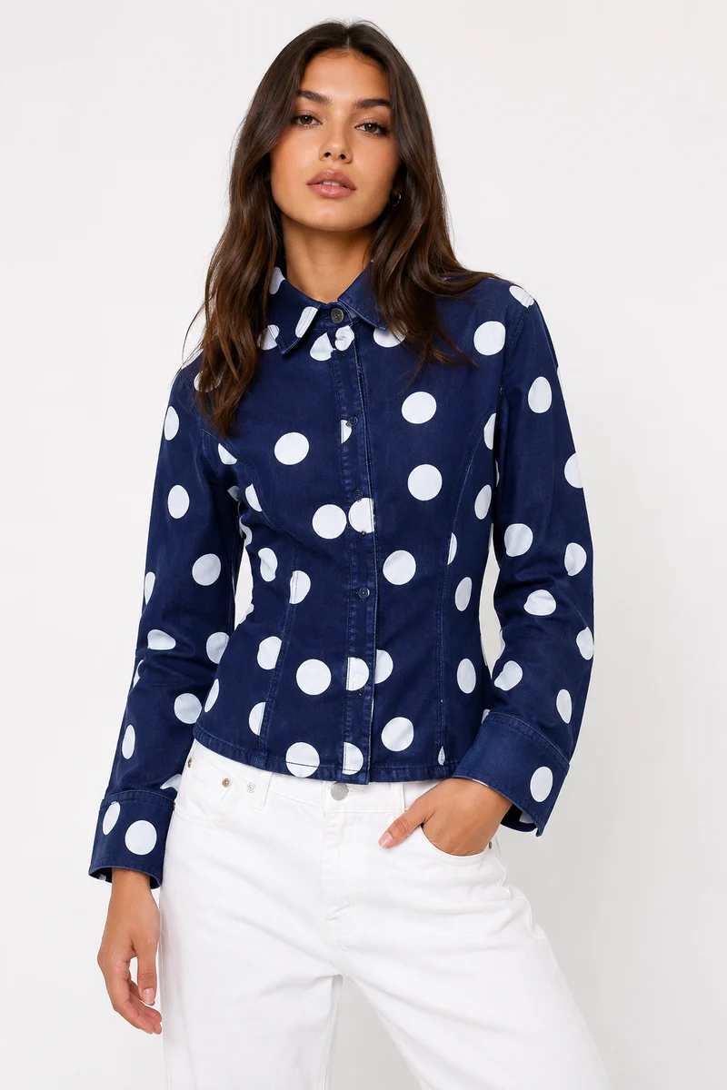 Polka Dot Denim Shirt Jacket