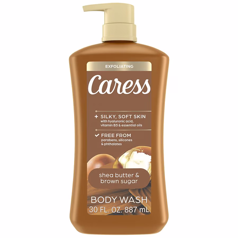 Caress Exfoliating Scrub Body Wash for Moisturized, Silky Soft Skin Shea Butter & Brown Sugar, 30.0 fl oz