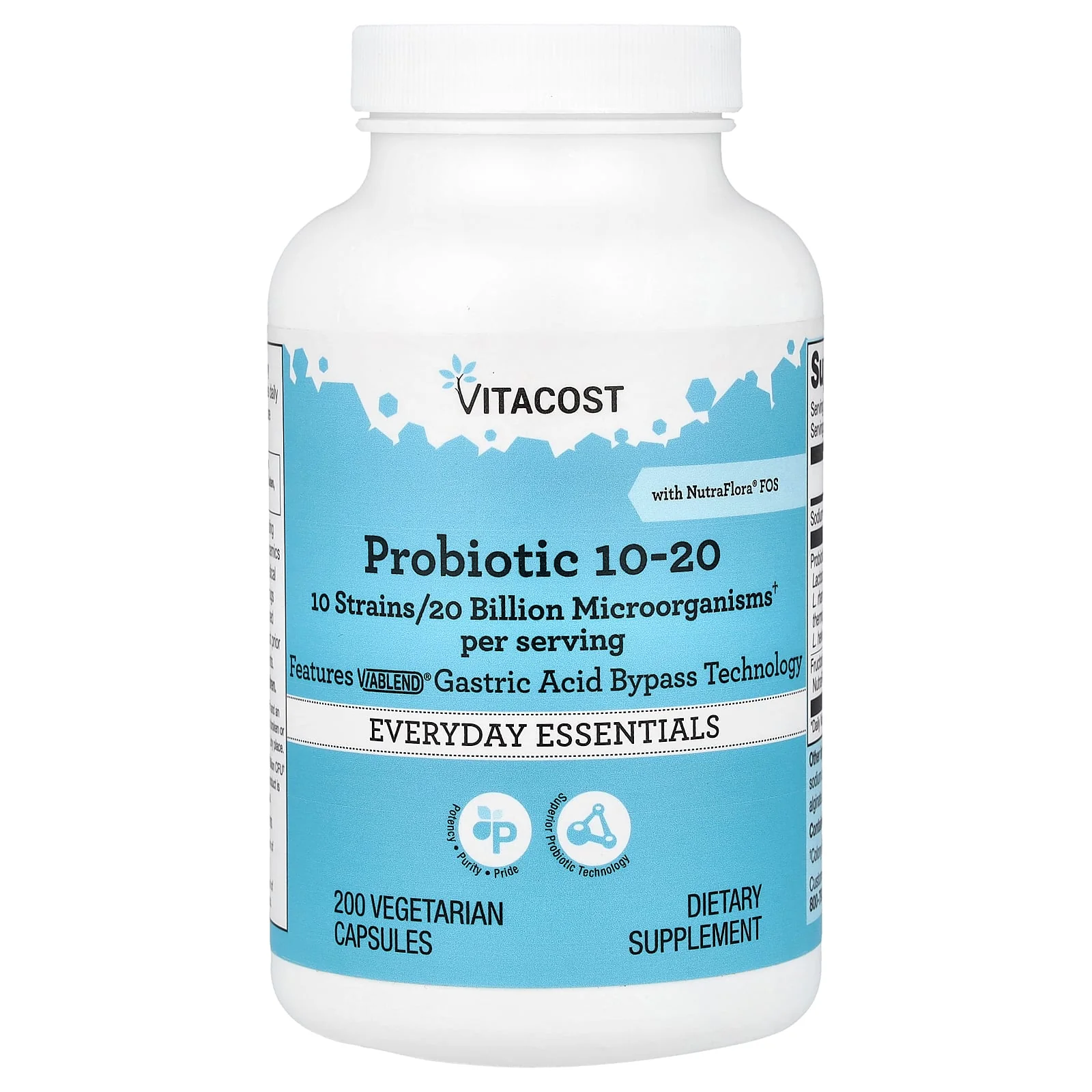 Vitacost, Probiotic 10-20 With NutraFlora® FOS, 200 Vegetarian Capsules
