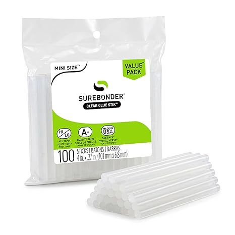 Surebonder Clear All-Purpose All-Temperature Mini Size (0.27 inch Diameter) 4-Inch Length Hot Glue Sticks-100 Pack-for USE in MINI Size Glue Guns ONLY - Hot Glue Sticks