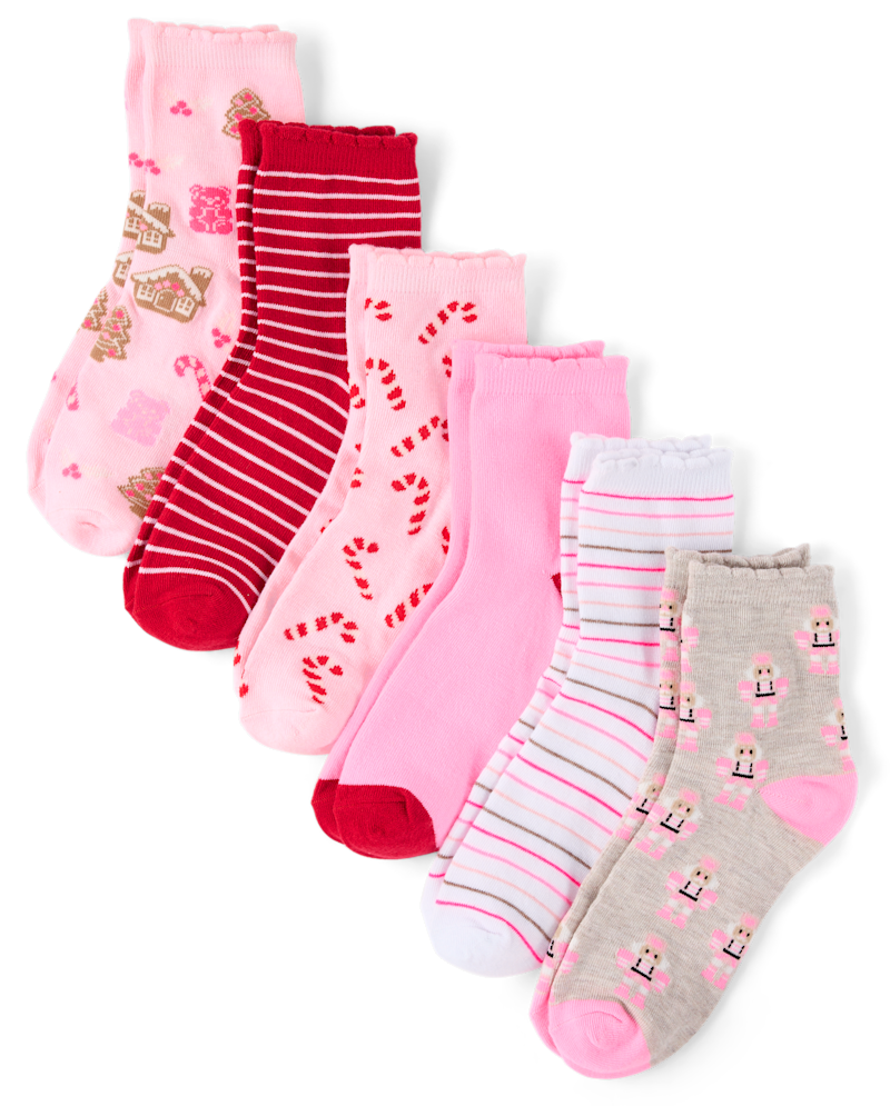 Girls Holiday Crew Socks 6-Pack - multi