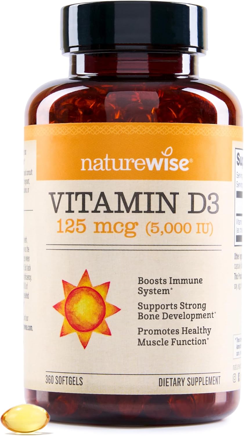 NatureWise Vitamin D3 5000IU Supplement, Immune Support, 360 Mini Softgels | Vitamin D 125 mcg - Organic Extra Virgin Olive Oil - Muscle & Bone Support - Gluten Free & USA Manufactured - 1-Year Supply
