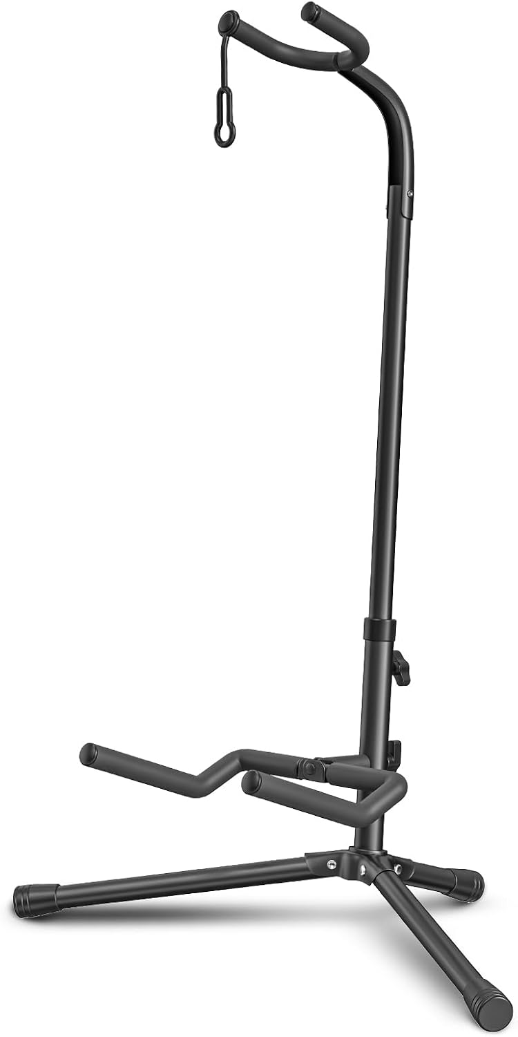 GLEAM Guitar Stand - Adjustable Fit Electric, Classical Guitars and Bass, Load Capacity 20LB, Accessories, Folding Type Black (CG-4)