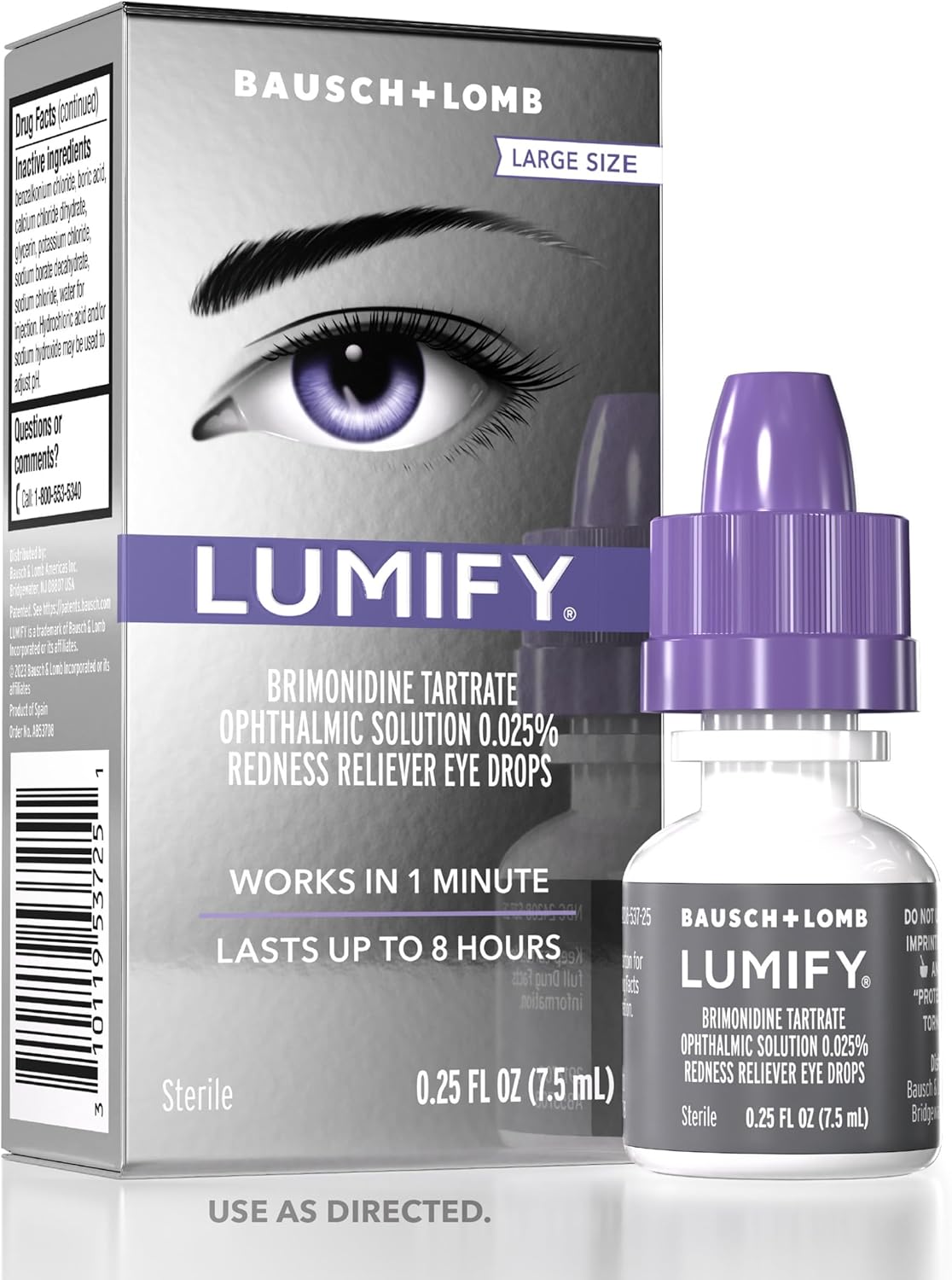 Lumify Redness Relief Eye Drops, Whiter & Brighter Looking Eyes, 0.25 oz | Works in 1 minute, lasts up to 8 hours, For Whiter & Brighter Looking Eyes, 1 bottle