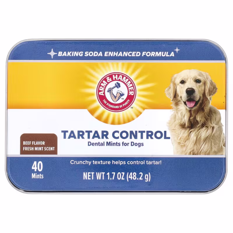 Arm & Hammer, Tartar Control Dental Mints For Dogs, Fresh Mint Scent, Beef, 40 Mints, 1.7 oz (48.2 g)