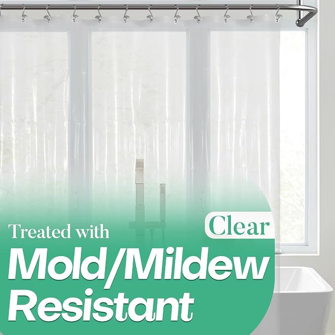 Mrs Awesome Clear Shower Curtain Liner with 3 Magnets, 72x72 | 12 Rustproof Grommets, Premium Flexible Sturdy Plastic Shower Curtain for Bathroom Lightweight, Waterproof,72W x 72H
