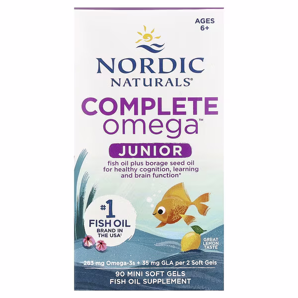 Nordic Naturals, Complete Omega™ Junior, Ages 6+, Lemon, 90 Mini Soft Gels