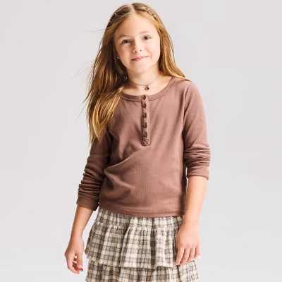 Girls' Long Sleeve Waffle Knit Henley T-Shirt - Cat & Jack™