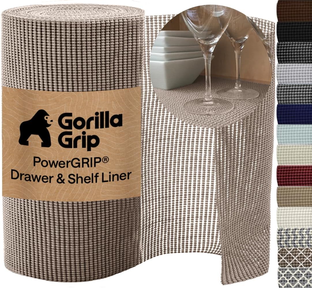 GORILLA GRIP powerGRIP Drawer Shelf and Cabinet Liner, 12"x10', Beige