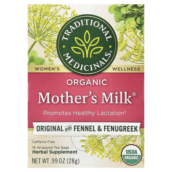 Traditional Medicinals, Organic Mother's Milk®, Original with Fennel &amp; Fenugreek, Caffeine Free, 16 Wrapped Tea Bags, 0.99 oz (28 g)