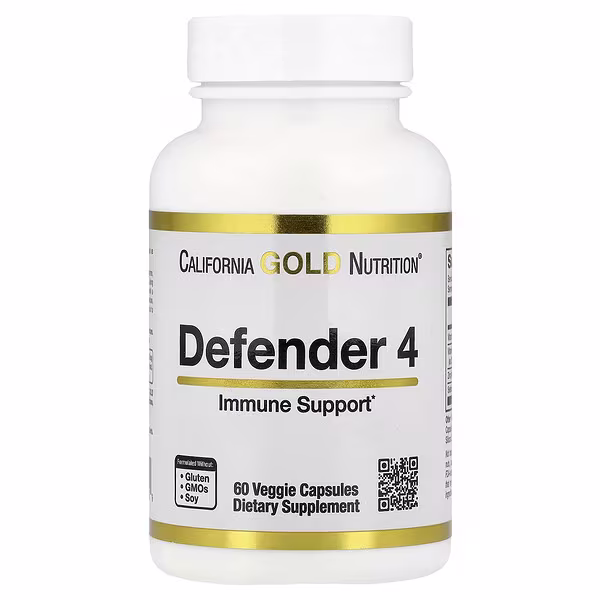 California Gold Nutrition, Defender 4, with Vitamin C, Vitamin D, Zinc & Selenium, 60 Veggie Capsules