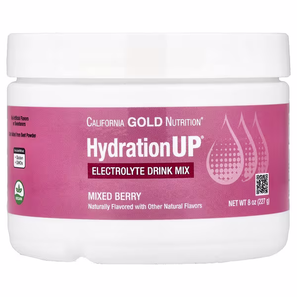 California Gold Nutrition, HydrationUP®, Electrolyte Drink Mix with Calcium, Potassium, Vitamin C, and Vitamin E, Mixed Berry, 8 oz (227 g)