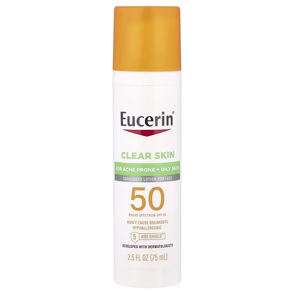 Eucerin, Clear Skin, Lightweight Sunscreen Lotion for Face, SPF 50, Fragrance Free, 2.5 fl oz (75 ml)