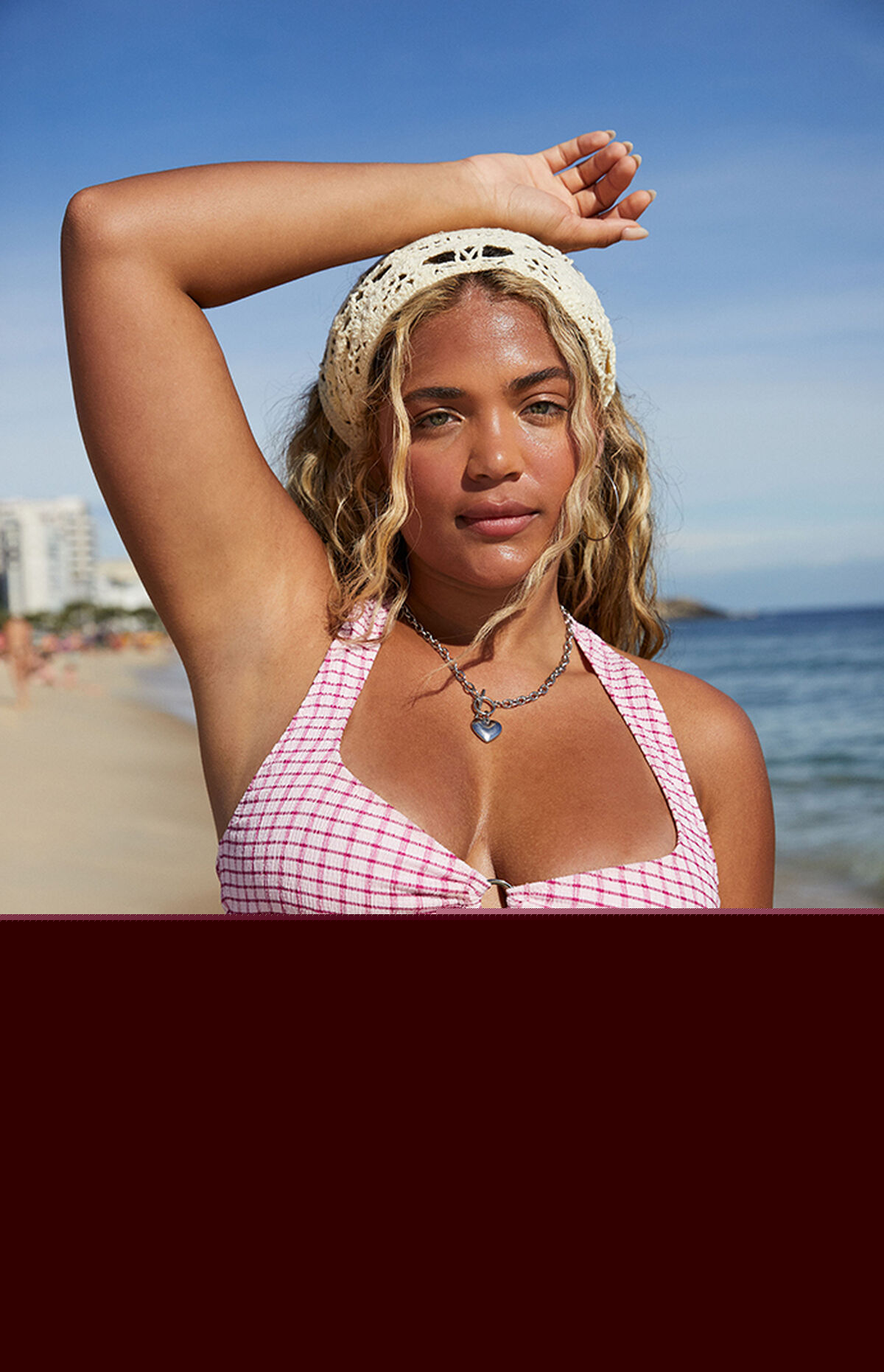 Pacsun Pink Plaid Jade Tie Halter Bikini Top