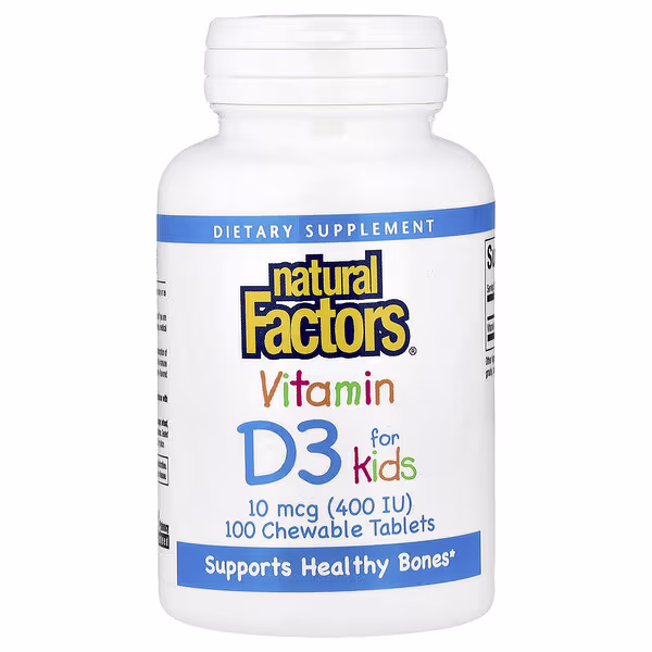 Natural Factors, Vitamin D3 for Kids, Strawberry, 10 mcg (400 IU), 100 Chewable Tablets