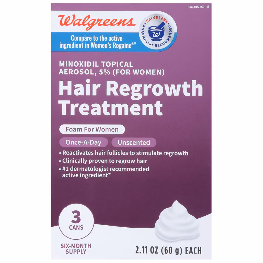 Walgreens Women's 5% Minoxidil Foam Hair Regrowth Treatment 180 Day Supply