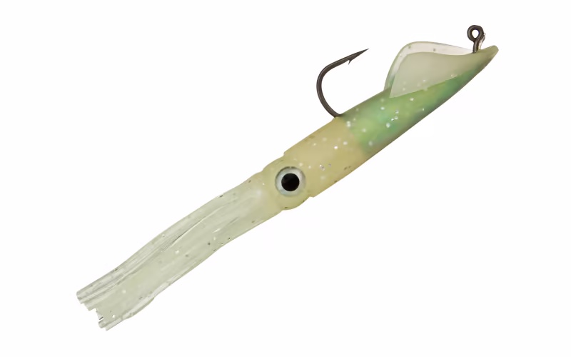 Tsunami Holographic Squid Soft Baits - 4" - 7/8 oz. - Glow Fleck