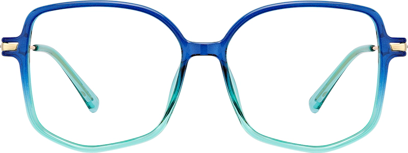 Blue/Teal Mixed Material Geometric Glasses #7840616