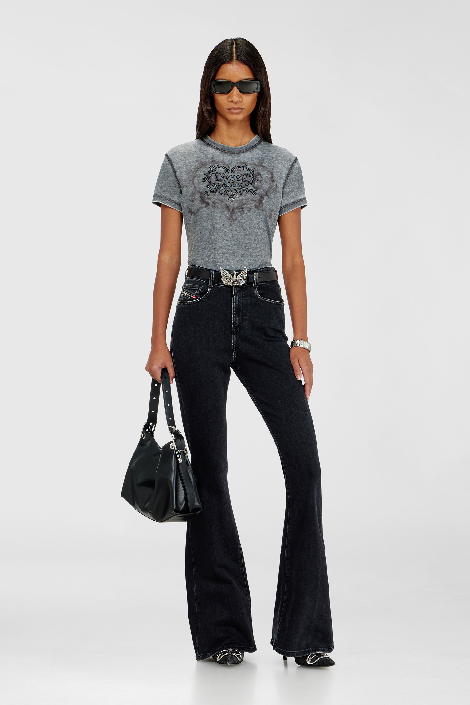 Jersey t-shirt with rhinestones and burnout effect