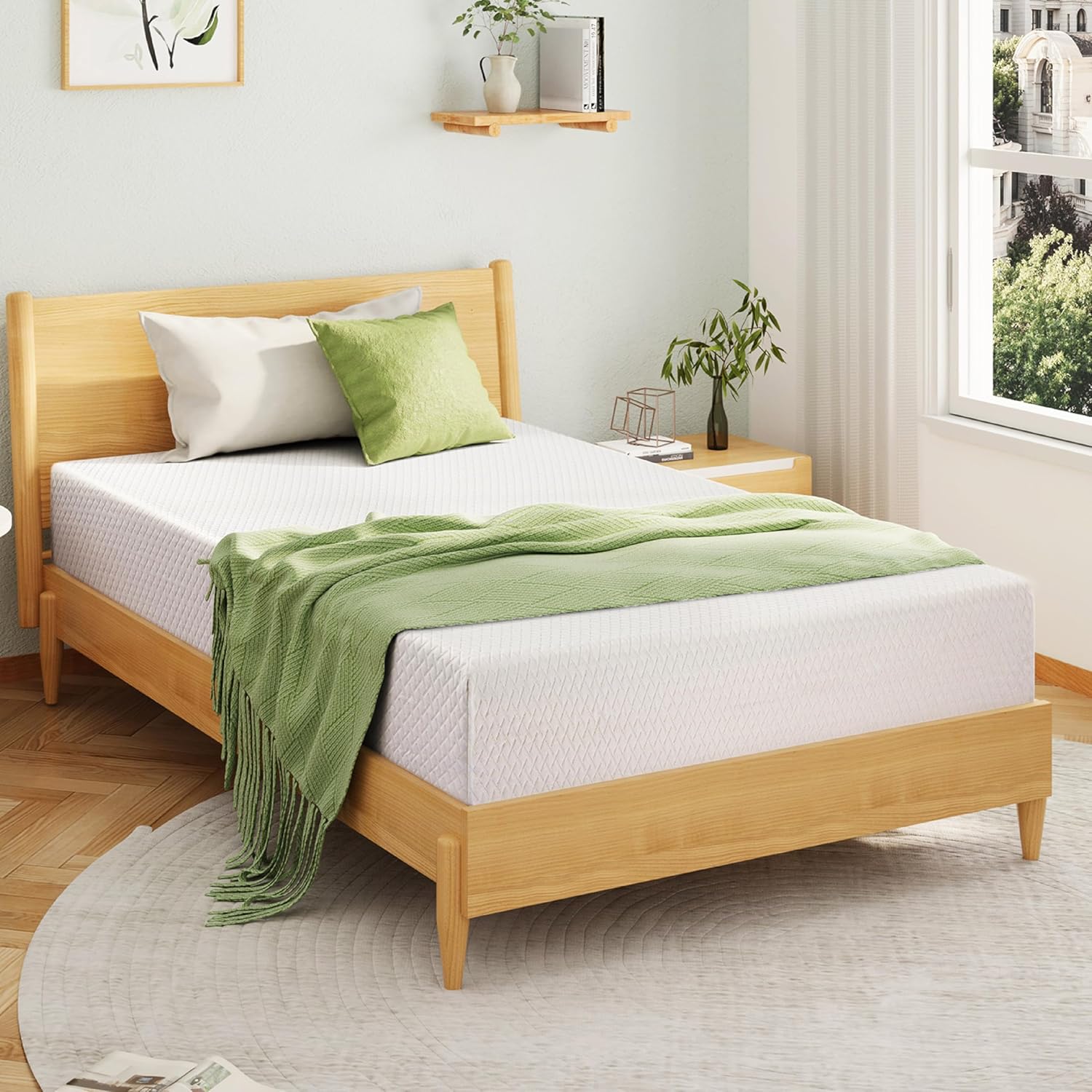 EGOHOME Full Size Memory Foam Mattress 8 Inch, Green Tea, Medium Firm | Bed Mattress in A Box, Cooling Green Tea Gel, Pressure Relief, CertiPUR-US Certified, Fiberglass Free, 75''L x 54''W, White