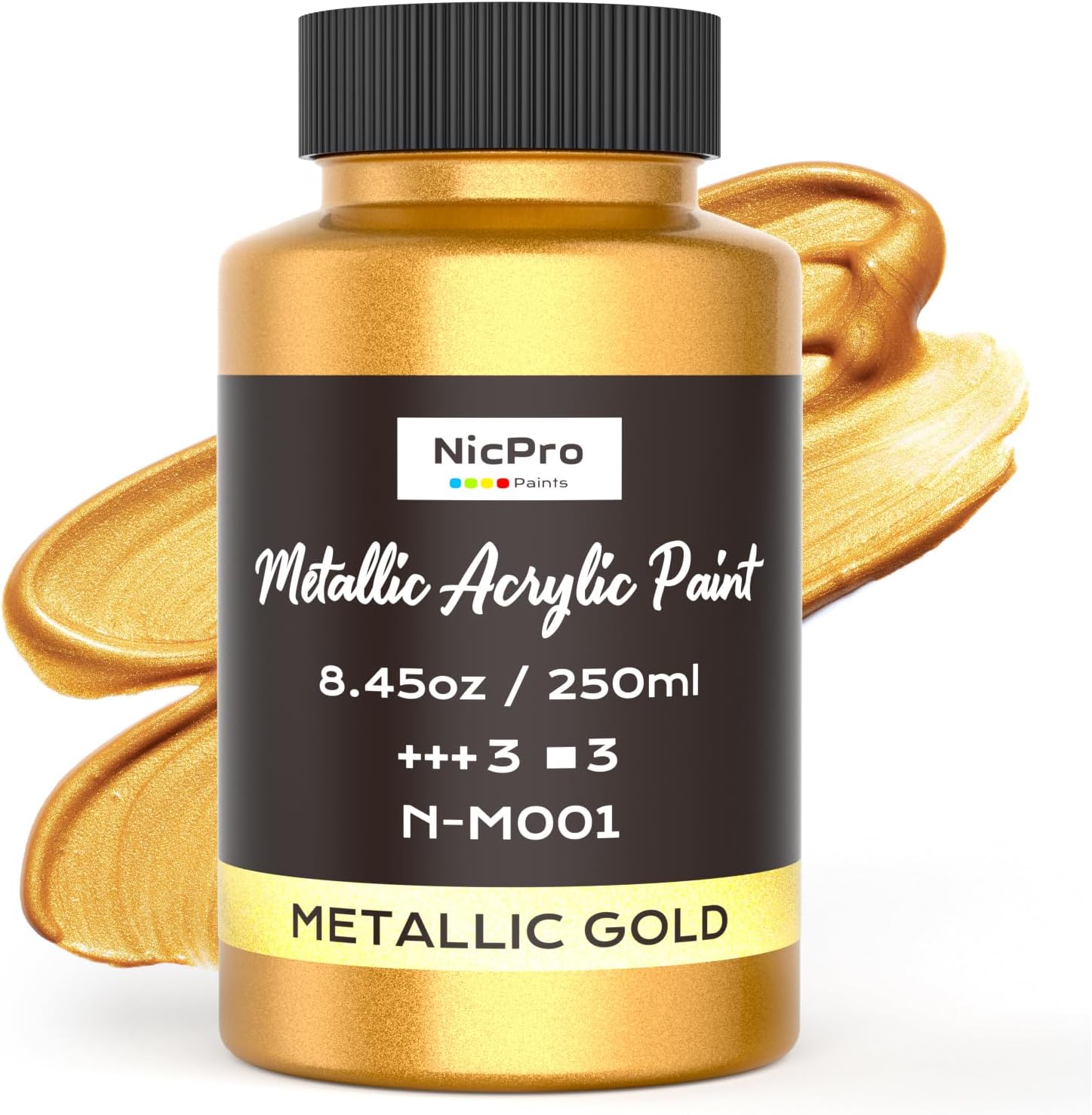 Nicpro Metallic Gold Acrylic Paint, 8.45oz/250ml Large Gold Leaf Paint | Non Toxic, Non Fading Craft Paint for Pumpkins, Metal, Wood, Clay, Fabric, Canvas, Furniture, Handcrafts, Art Supplies