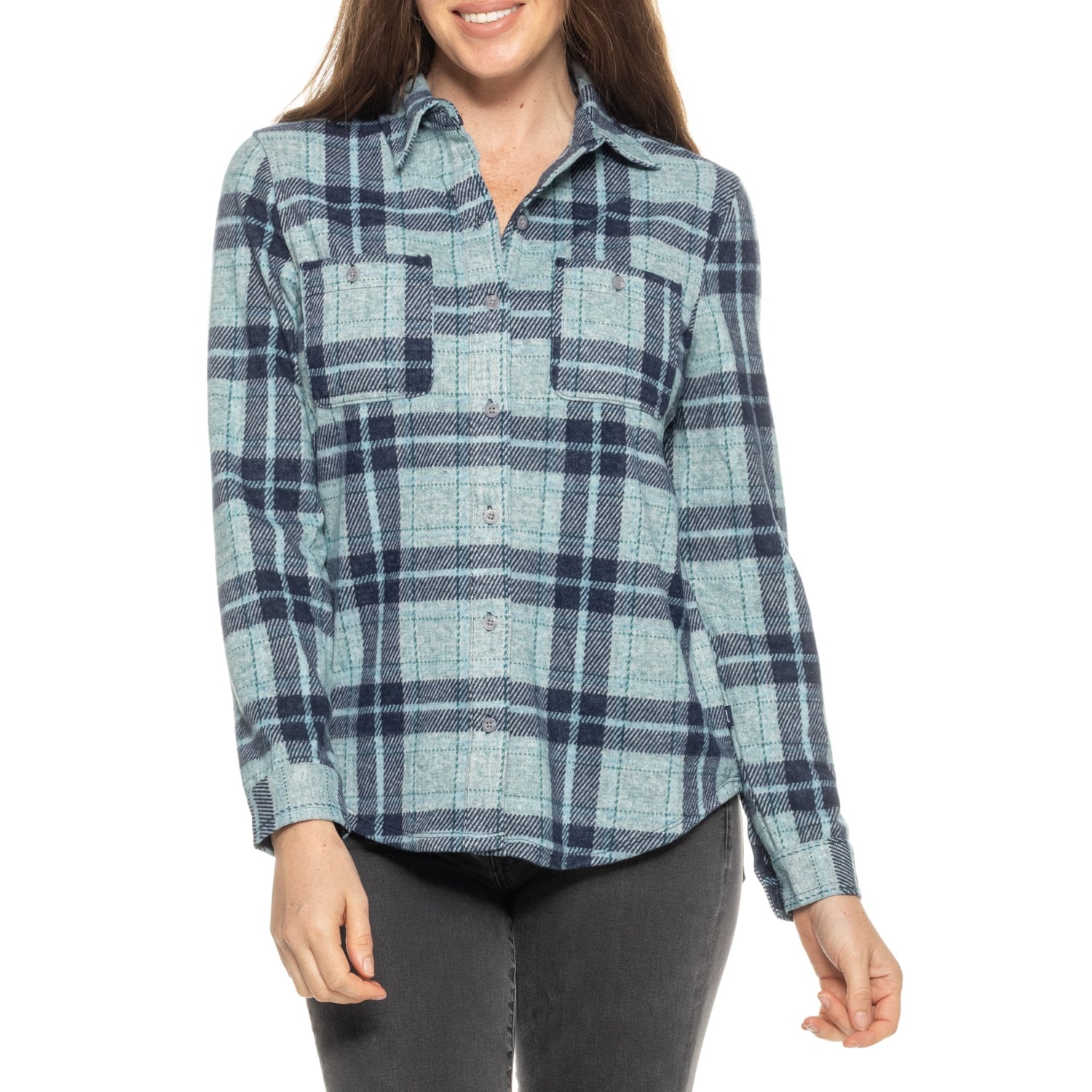 Lands' End Plaid Brushed Knit Shirt - Long Sleeve
