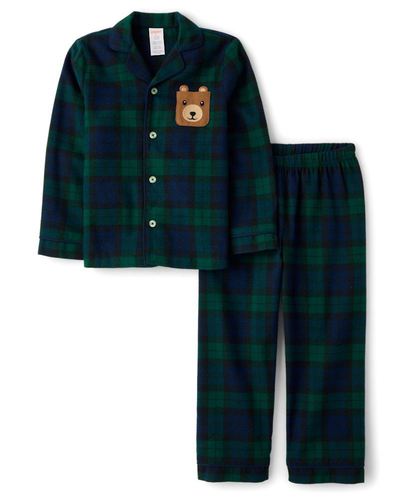 Kids Long Sleeve Plaid Flannel Button Front Pajamas
