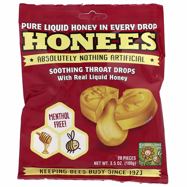 Honees, Soothing Throat Drops with Real Liquid Honey, 20 Pieces, 3.5 oz (100 g)