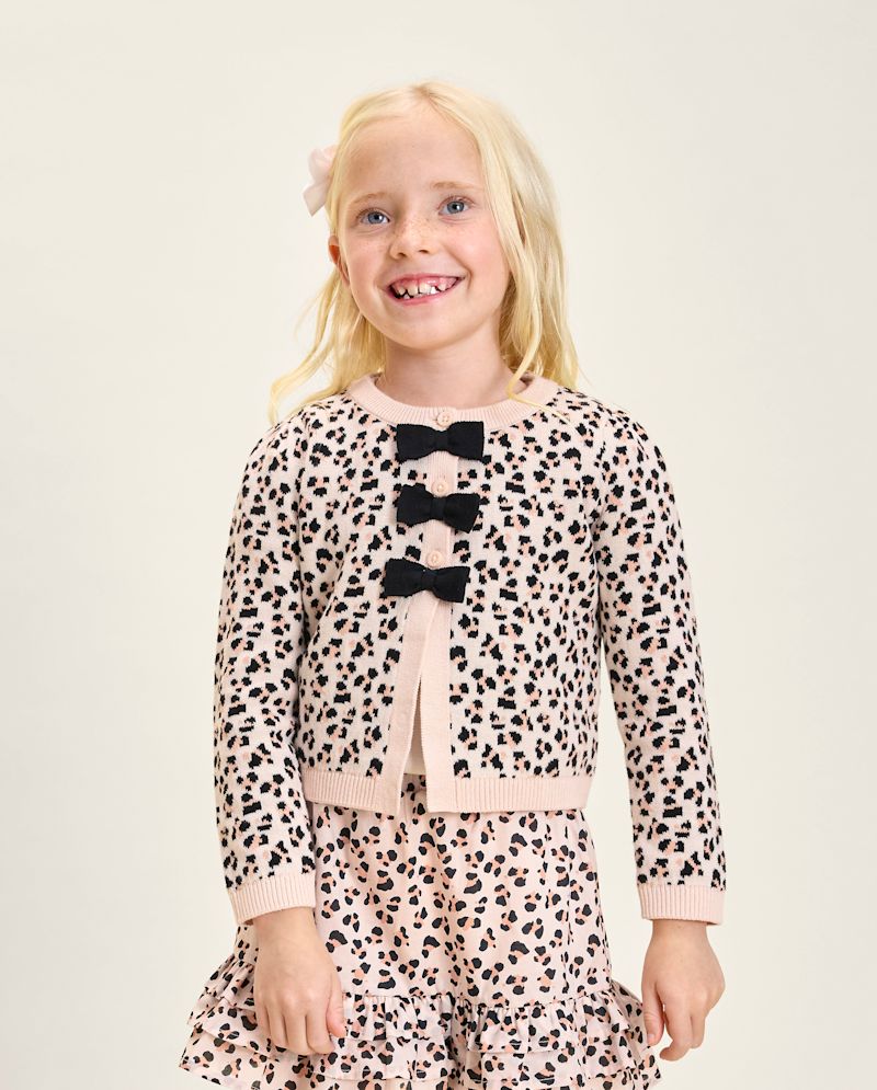 Girls Leopard Bow Cardigan - Petit Paris