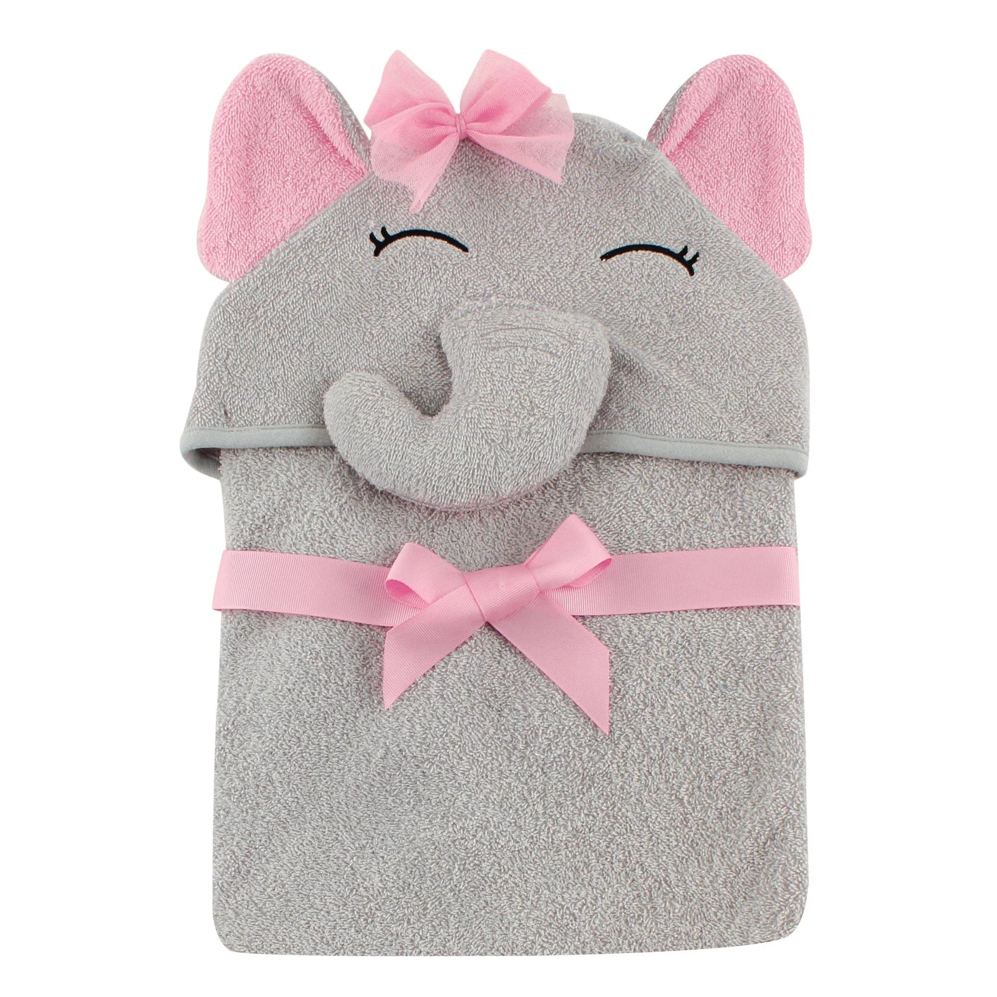 Hudson Baby Cotton Animal Face Hooded Towel, Pretty Elephant