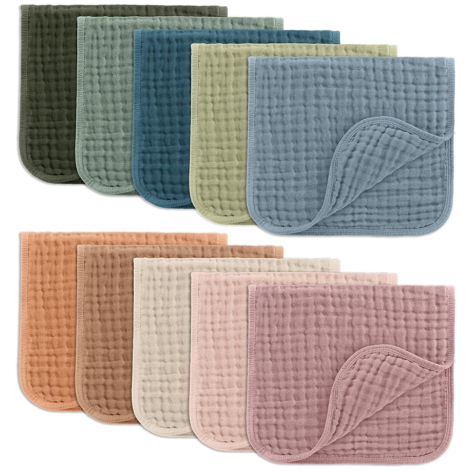 Comfy Cubs Muslin Burp Cloths 20x10" 10 Pack, Baby Burp Cloths - Multi