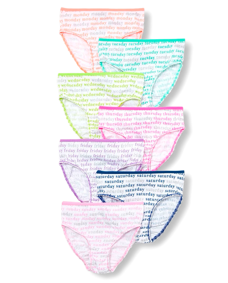 Girls Days Of The Week Glitter Underwear 7-Pack - white
