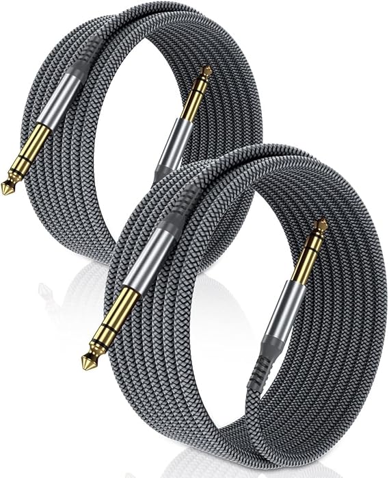 Elebase 1/4 Inch TRS Instrument Cable 10FT 2Pack,6.35mm Male Guitar Cord 3M | 6.3mm Jack Stereo Audio Music Lead,Quarter Inch Balanced Line for Electric Guitar,Bass,Keyboard,Mixer,Amp,Speaker,Equalizer