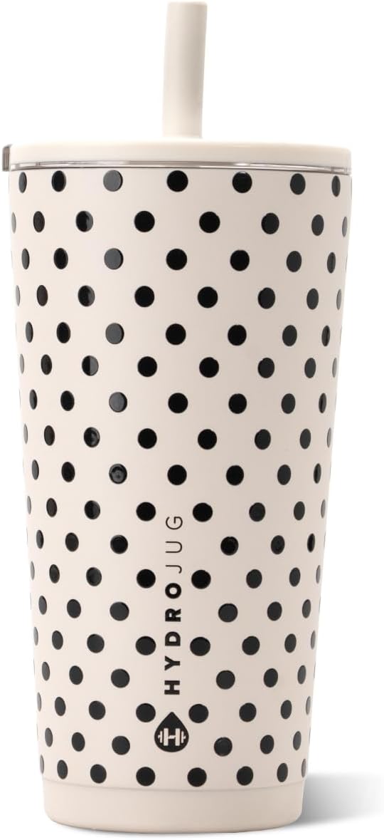 HydroJug Polka Dot Everyday Tumbler 20 oz, Ceramic-Lined, French Vanilla