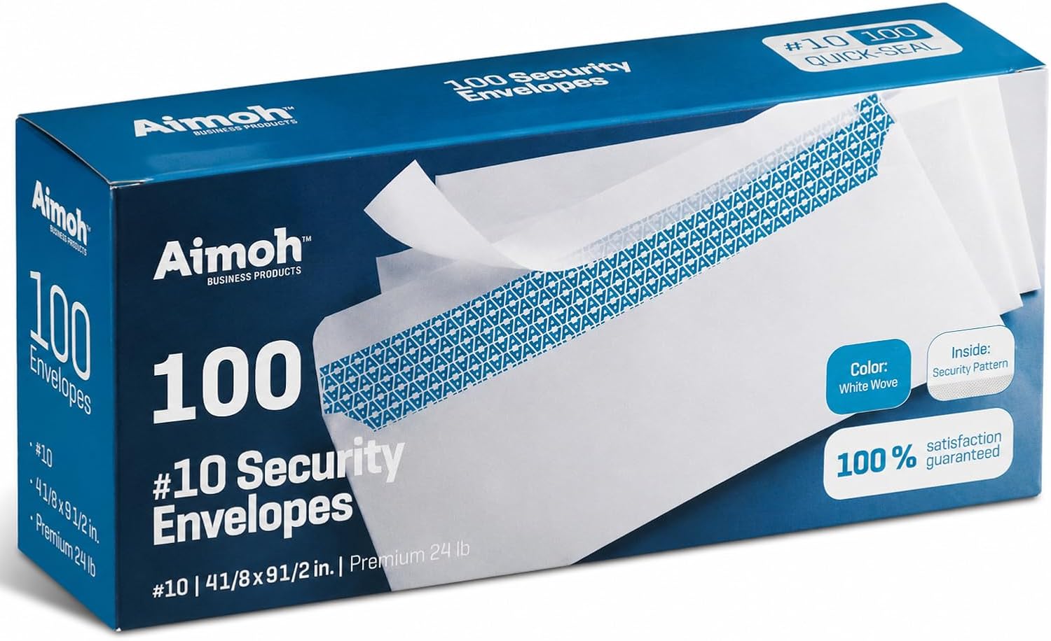Aimoh #10 Security Mailing Envelopes Letter Size, Self Seal, 100 Count | No Window, EnveGuard Security Tint, White, 4⅛ x 9½ in, 24 lb paper