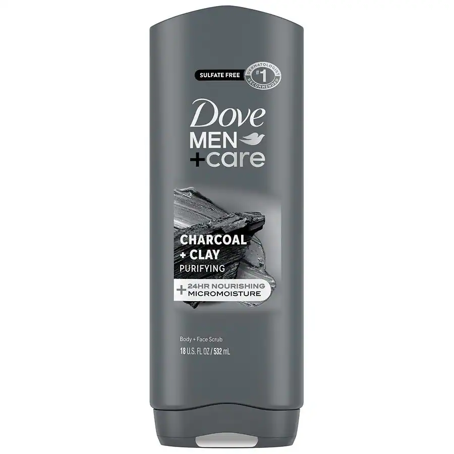 Dove Men+Care Body and Face Wash Purifying Charcoal + Clay Charcoal + Clay, 18.0 fl oz