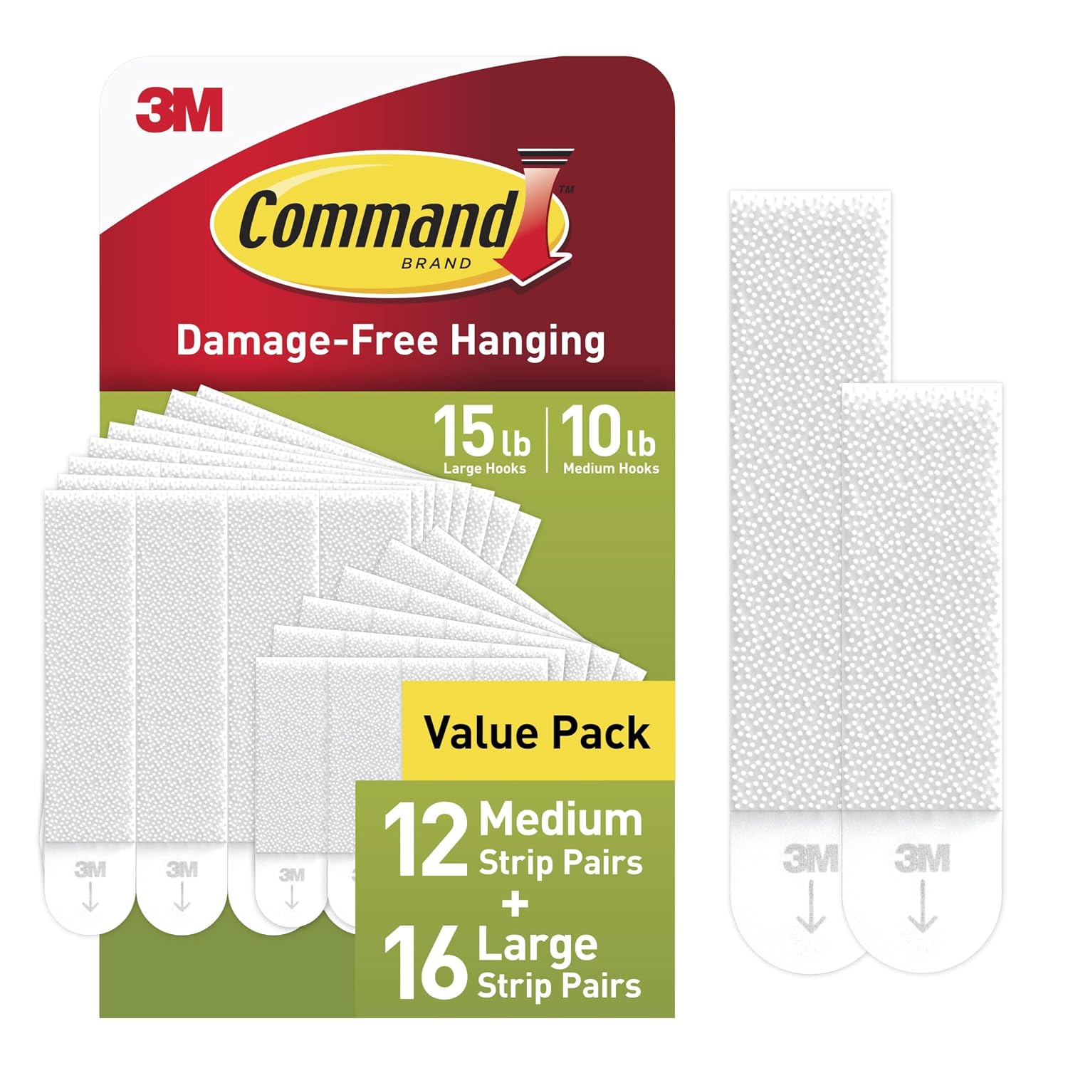 Command 15 & 10 lb Assorted Picture Hanging Strips, 28 Pairs, SIOC | White Picture Hanging Strips, Damage-Free Wall Hangers for Frames, No Tools Required, Ideal for Decorating Apartments, Dorms