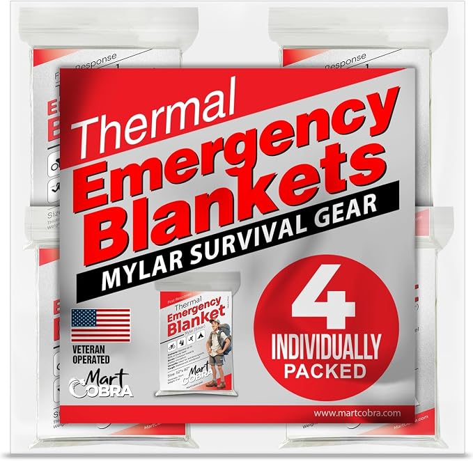 Emergency Blanket Mylar Thermal Space Survival Gear & Supplies 4-Pack Foil