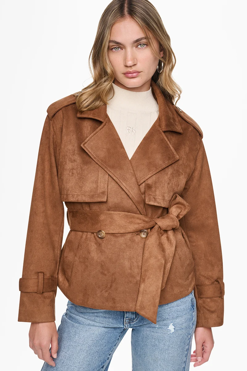 Faux Suede Short Trench Jacket