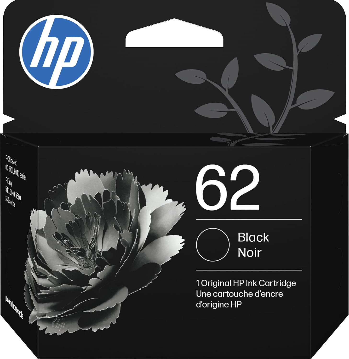 HP 62 Black Ink Cartridge | Works with Envy 5540, 5640, 5660, 7640, OfficeJet 5740, 8040, Mobile 200, 250 | C2P04AN | Packaging May Vary