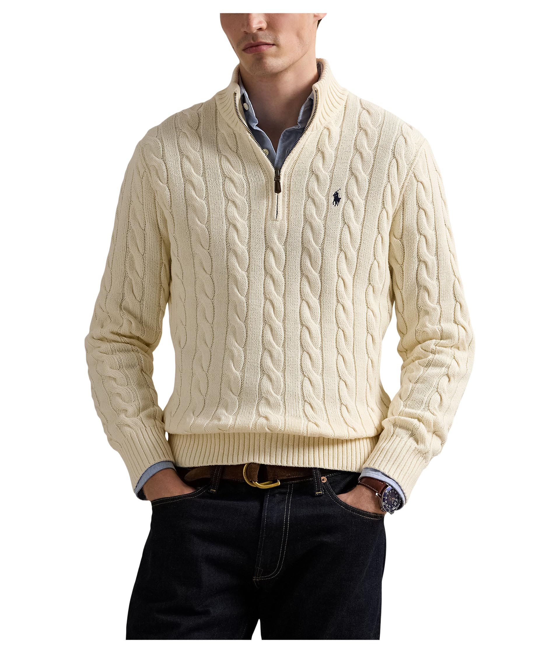 Polo Ralph Lauren Cable-Knit Cotton Quarter-Zip Sweater