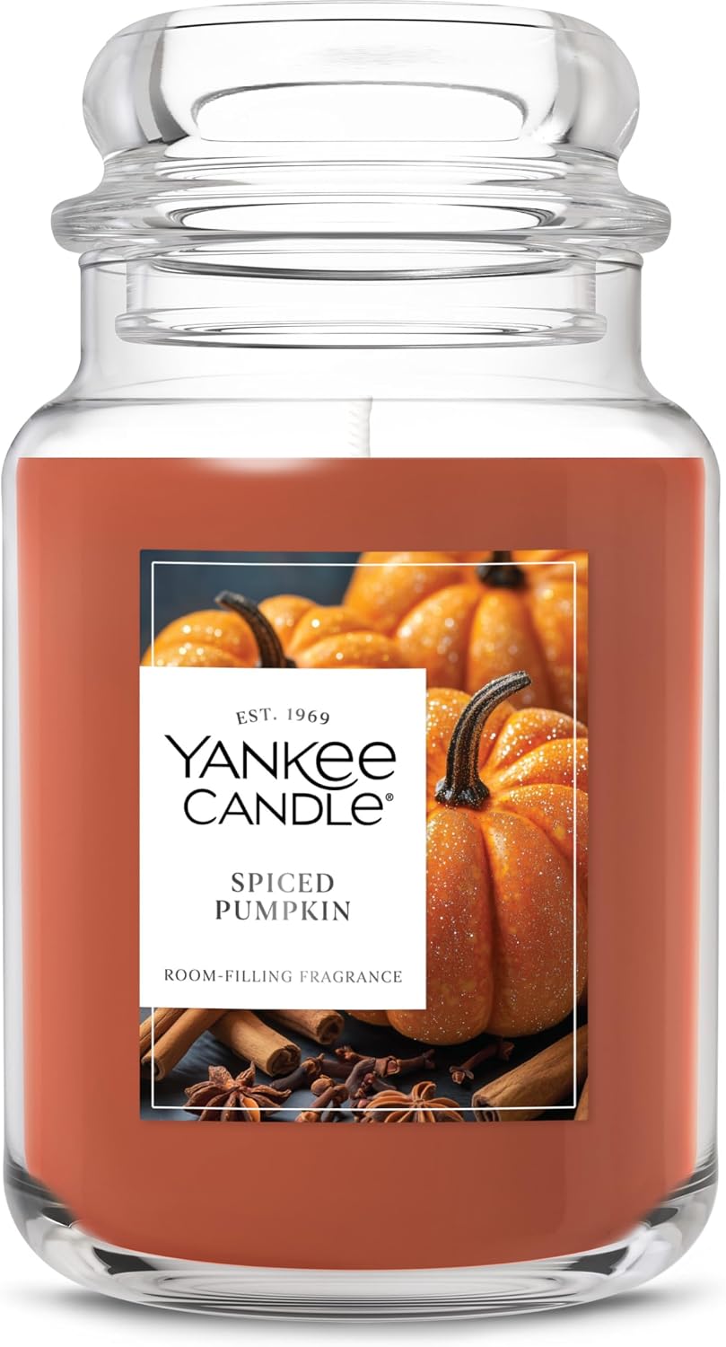 Yankee Candle Spiced Pumpkin Scented Candle, 22oz Large Jar | Up to 150 Hour Burn Time, Room Filling Fragrance, Long-Lasting Scent, Premium Plant Wax Blend, Consistent Burn, Giftable