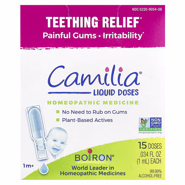 Boiron, Camilia®, Liquid Doses, Teething Relief, 1 Months +, 15 Doses, .034 fl oz (1 ml) Each