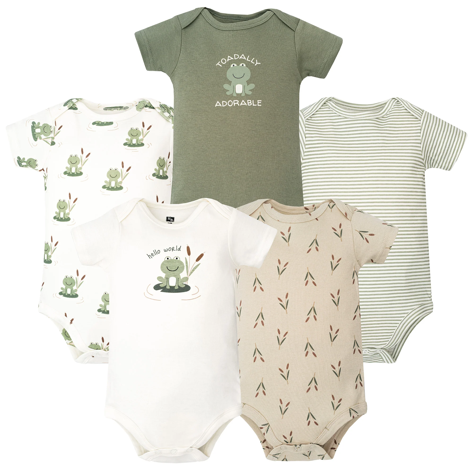 Hudson Baby Cotton Bodysuits 5-Pack, Frog Pond