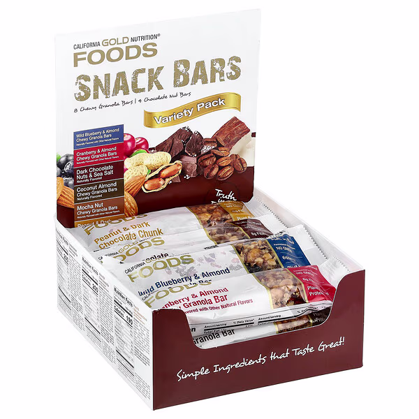 California Gold Nutrition, Foods, Variety Pack Snack Bars, 12 Bars, 1.4 oz (40 g) Each