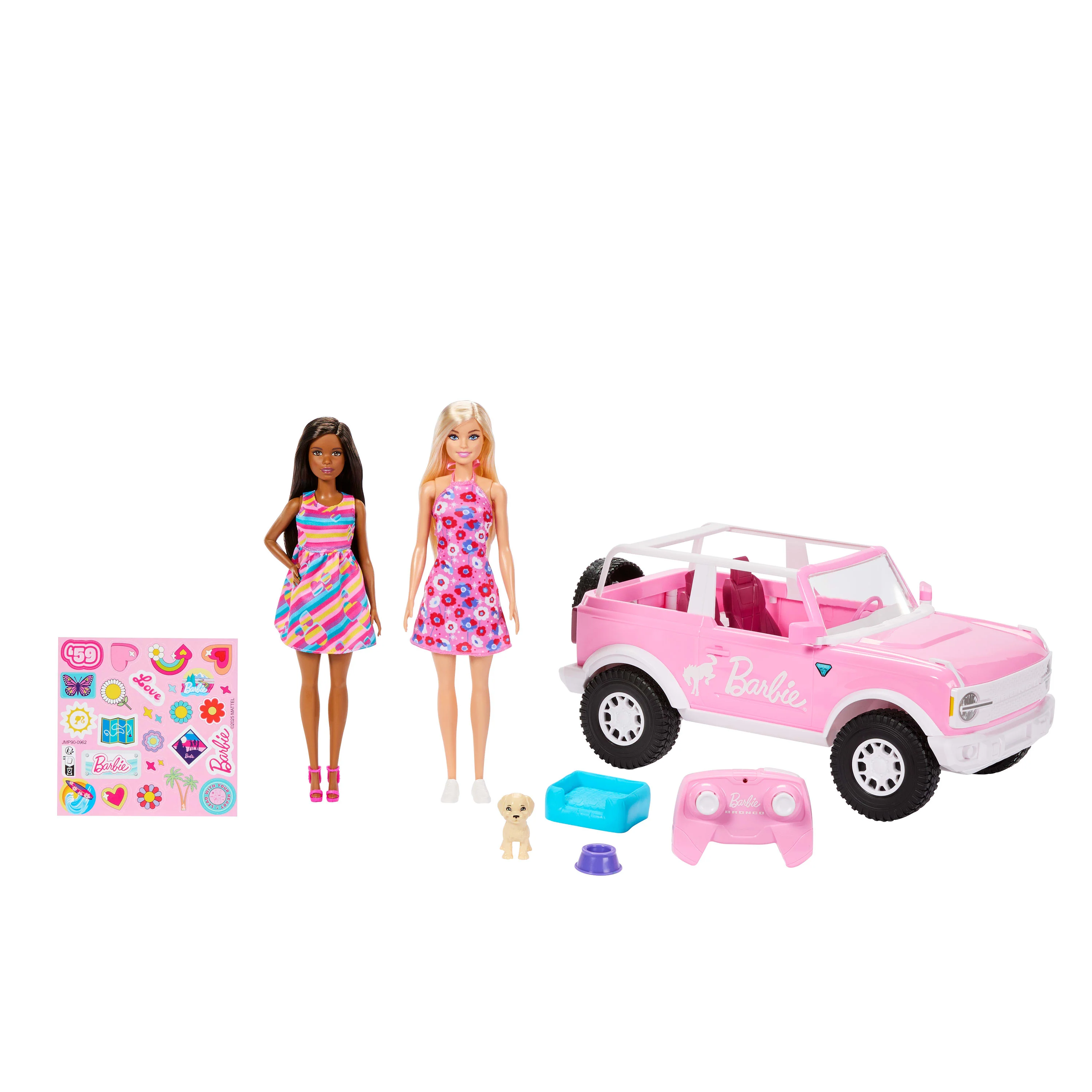 Hot Wheels RC Barbie Ford Bronco, Battery-Powered Remote-Control Toy Car With 2 Dolls & Accessories