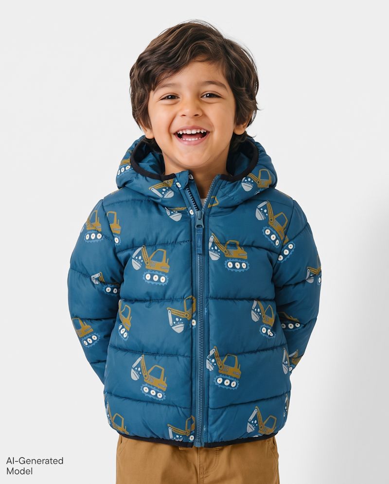 Toddler Boys Long Sleeve Print Hooded Puffer Jacket