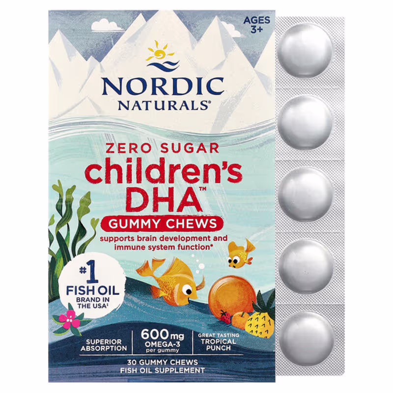 Nordic Naturals, Children's DHA™ Gummy Chews, Ages 3+, Tropical Punch, 30 Gummies (355 mg per gummy)