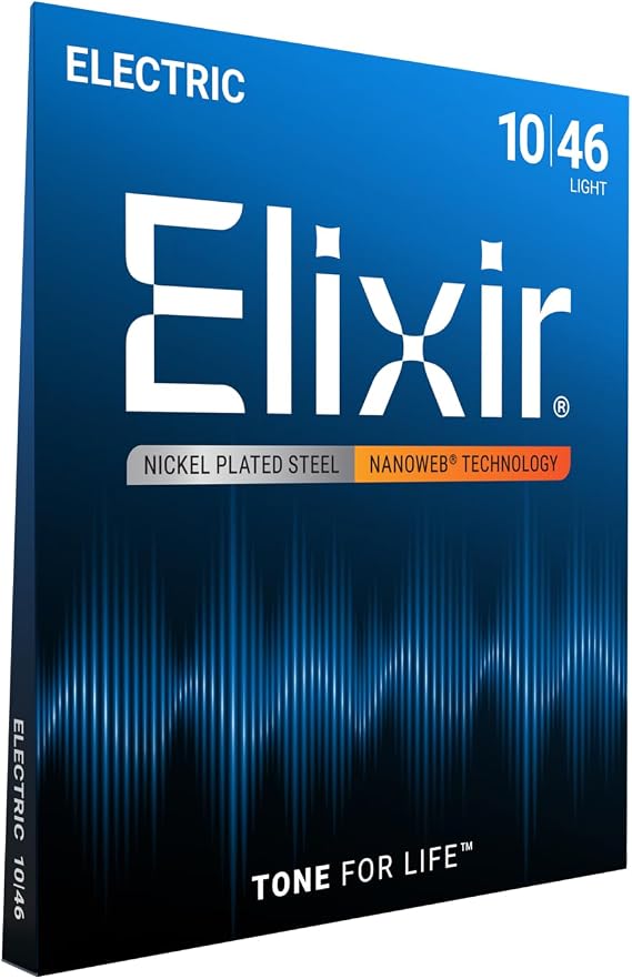 Elixir Electric Guitar Strings Nickel Plated Steel NANOWEB, 6-String, 10-46 | Light 10-46, Nickel Plated Steel with NANOWEB Technology, Longest-Lasting Bright Tone with Comfortable Feel