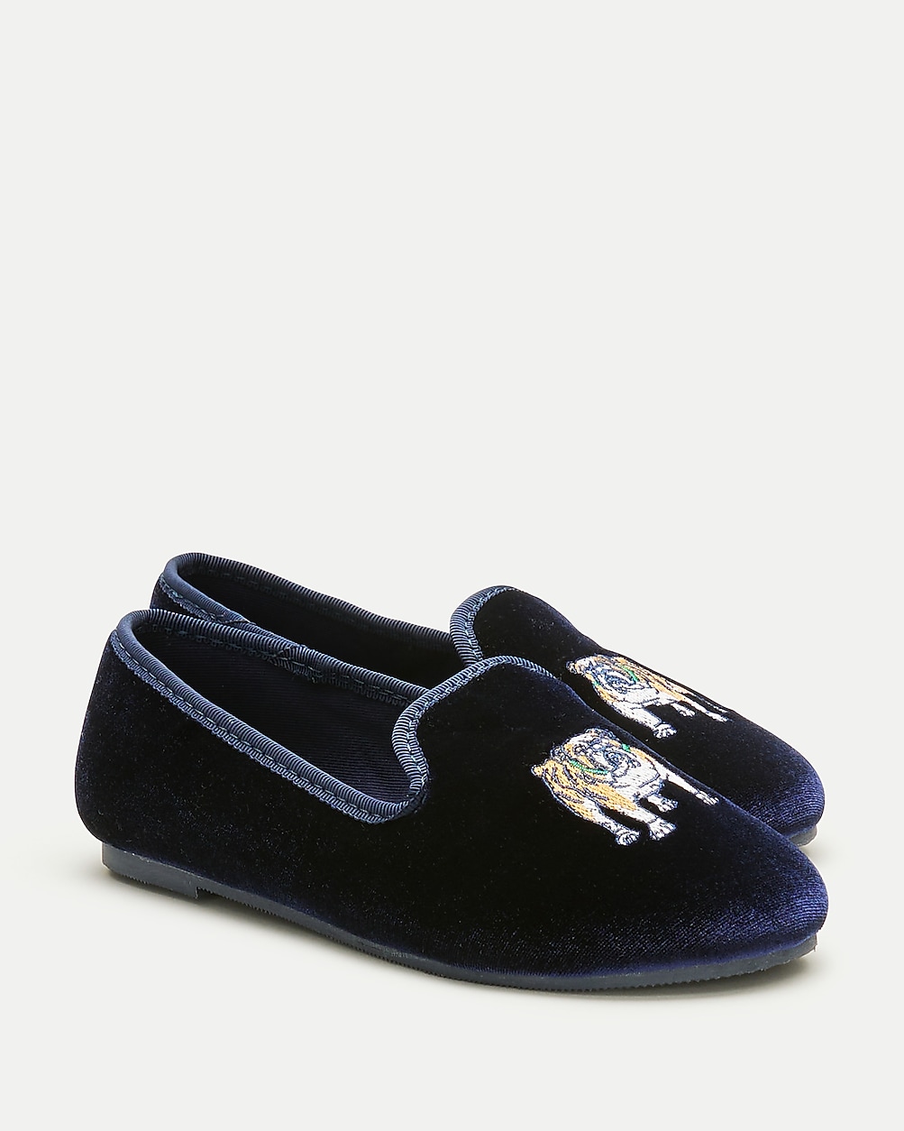 Kids' embroidered-bulldog velvet slip-on shoes